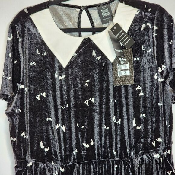 2X 18W 20W Torrid Black Velvet Collard Disney Haunted Mansion Dress Pocket Mini - Picture 3 of 11